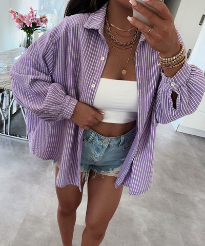 Musselin Bluse Streifen Laya Lila Ladypolitan ♡