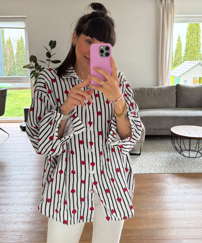 Musselin Bluse mit Herzen Keni Schwarz Ladypolitan ♡