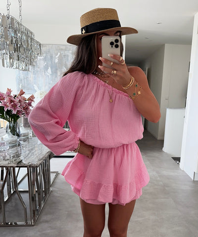 Musselin Jumpsuit Juan One Shoulder Hellpink  Ladypolitan ♡   