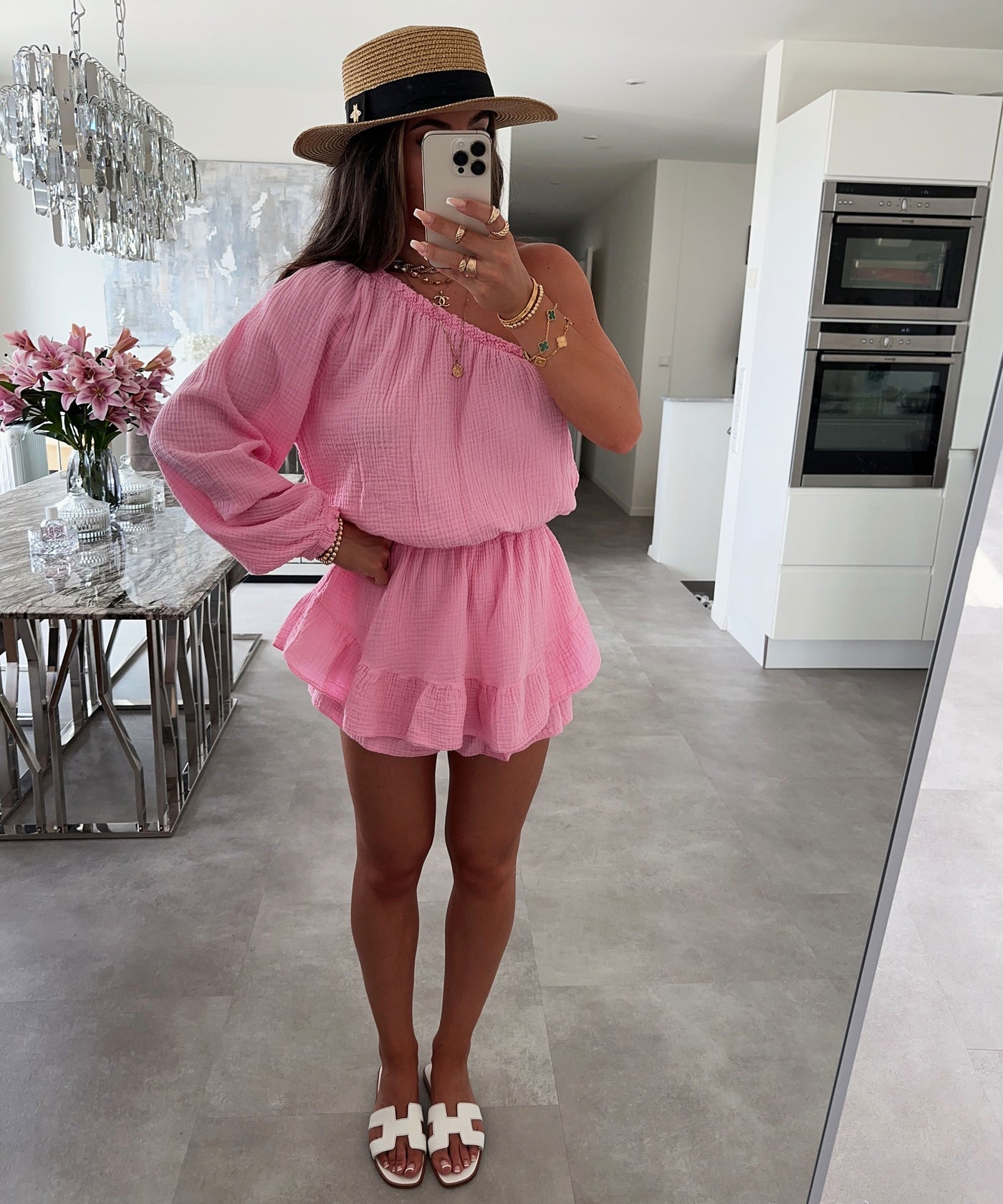 Musselin Jumpsuit Juan One Shoulder Hellpink  Ladypolitan ♡   