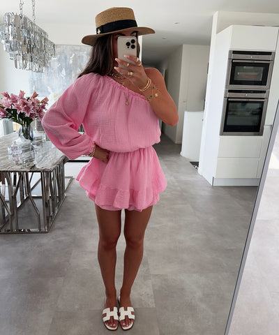 Musselin Jumpsuit Juan One Shoulder Hellpink  Ladypolitan ♡   