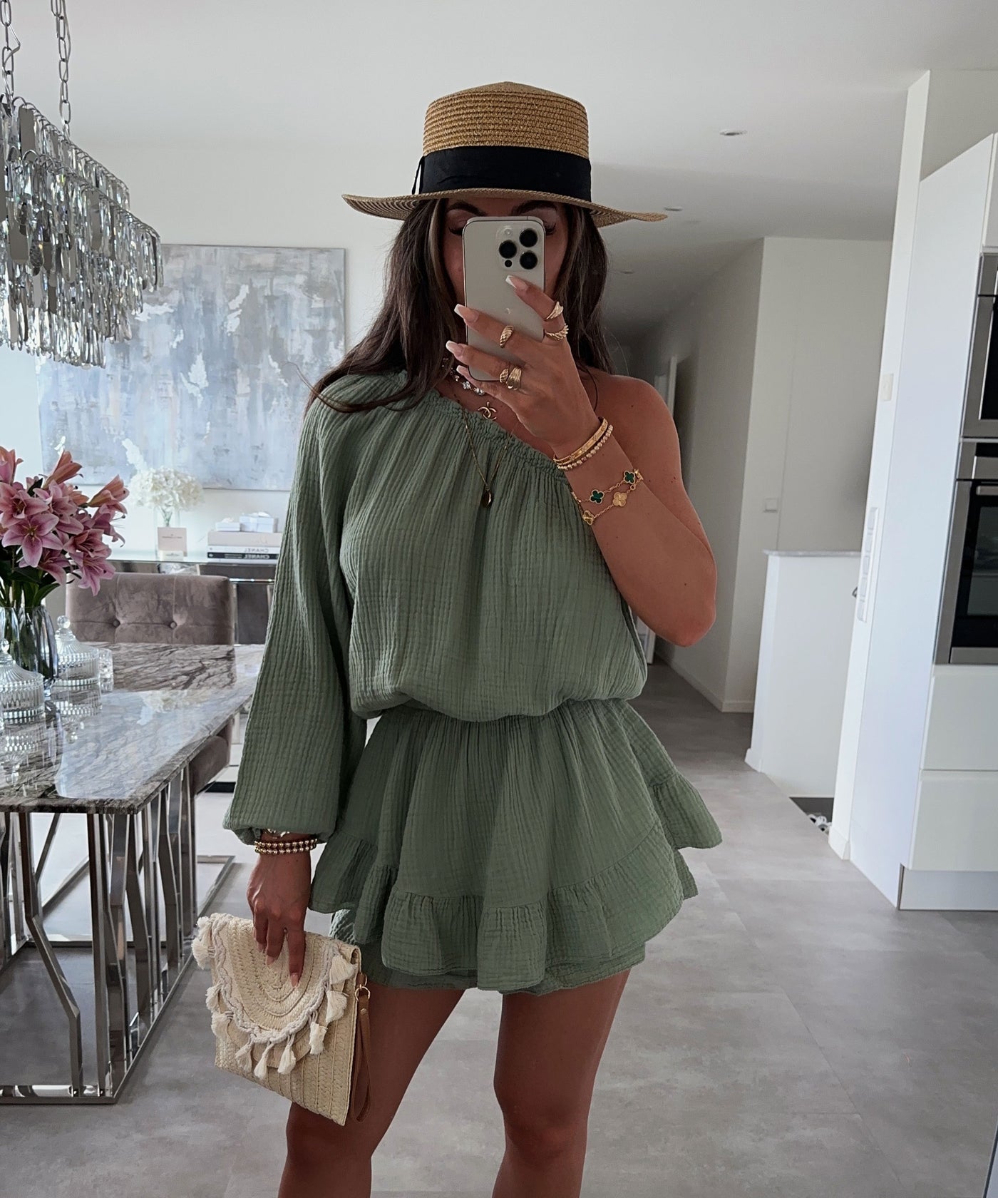 Musselin Jumpsuit Juan One Shoulder Matcha  Ladypolitan ♡   