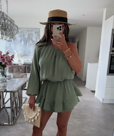Musselin Jumpsuit Juan One Shoulder Matcha  Ladypolitan ♡   