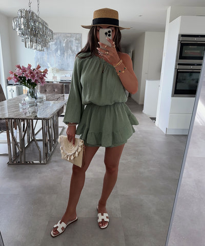 Musselin Jumpsuit Juan One Shoulder Matcha  Ladypolitan ♡   