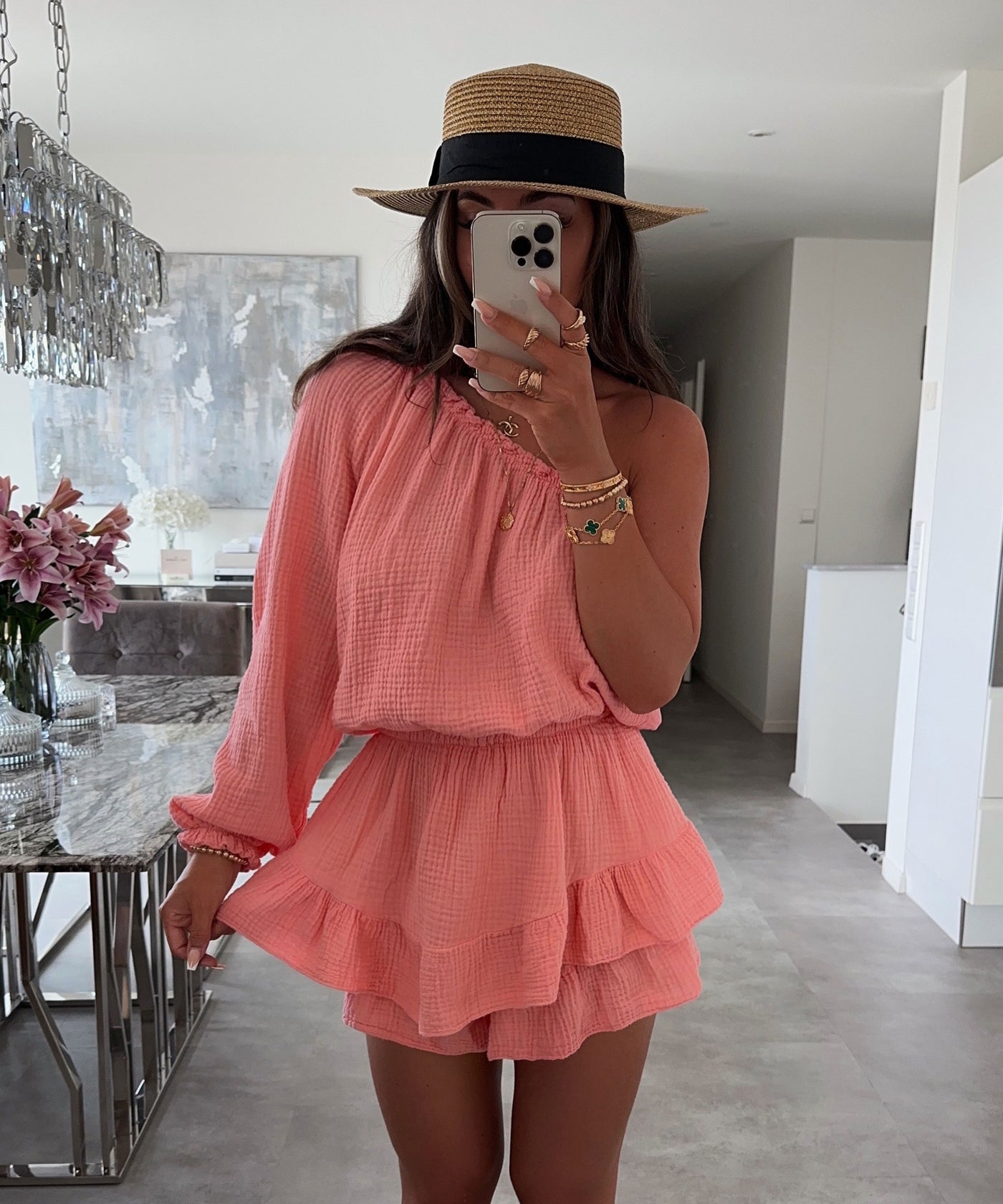 Musselin Jumpsuit Juan One Shoulder Peach  Ladypolitan ♡   