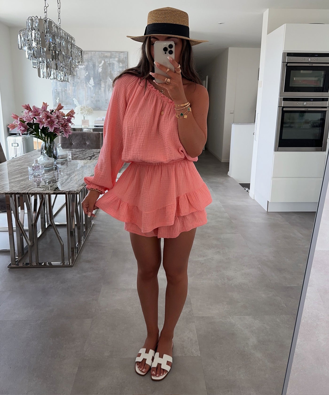 Musselin Jumpsuit Juan One Shoulder Peach  Ladypolitan ♡   