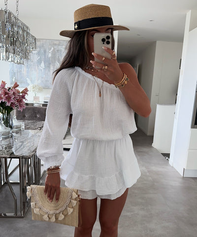 Musselin Jumpsuit Juan One Shoulder Weiß  Ladypolitan ♡   