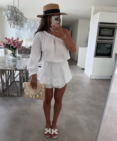 Musselin Jumpsuit Juan One Shoulder Weiß  Ladypolitan ♡   