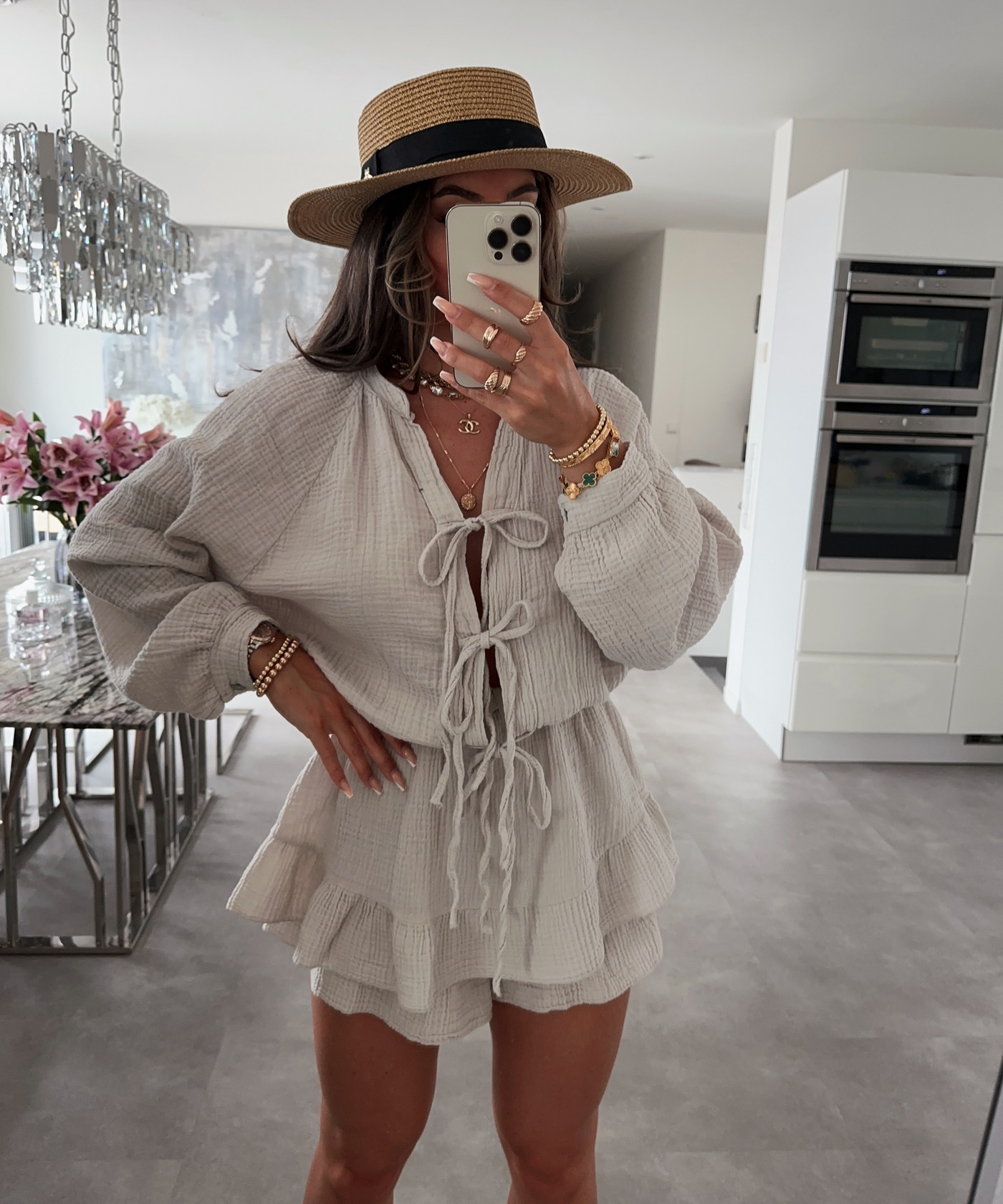 Musselin Jumpsuit Juan Schleife Beige  Ladypolitan ♡   