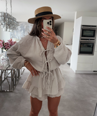 Musselin Jumpsuit Juan Schleife Beige  Ladypolitan ♡   