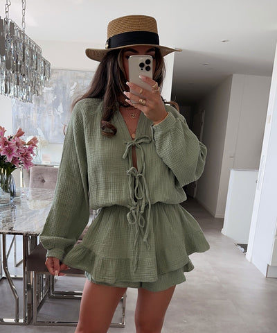 Musselin Jumpsuit Juan Schleife Matcha  Ladypolitan ♡   