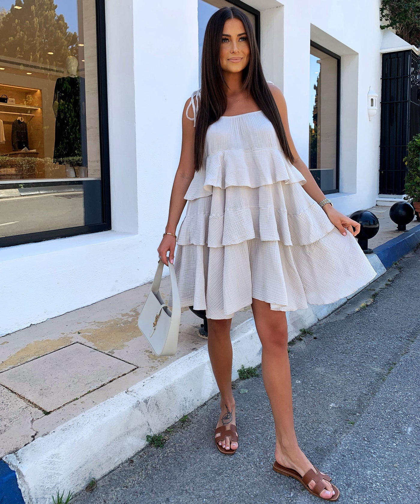 Musselin Kleid Aradi Beige Ladypolitan ♡