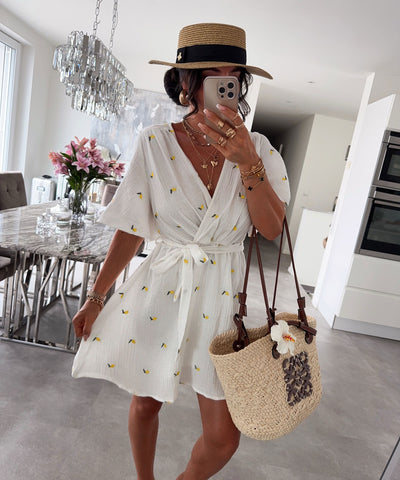 Musselin Kleid Dela Zitrone Weiß Ladypolitan ♡