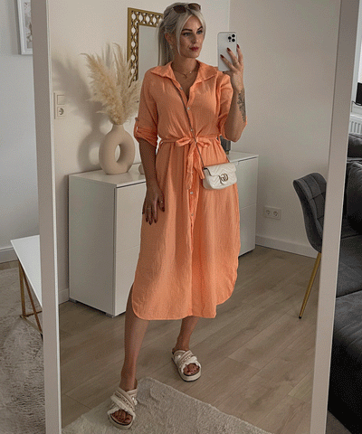 Musselin Kleid Elena Lang Hellorange  Ladypolitan ♡   