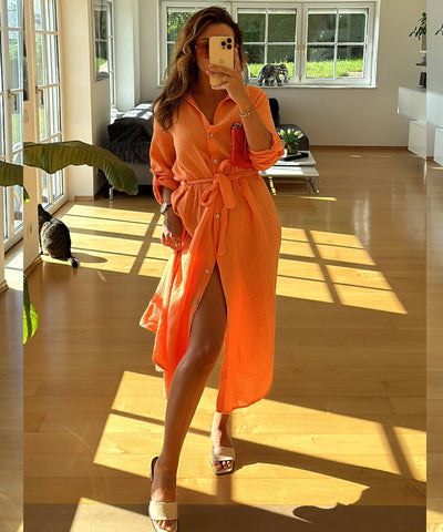 Musselin Kleid Elena Lang Hellorange  Ladypolitan ♡   
