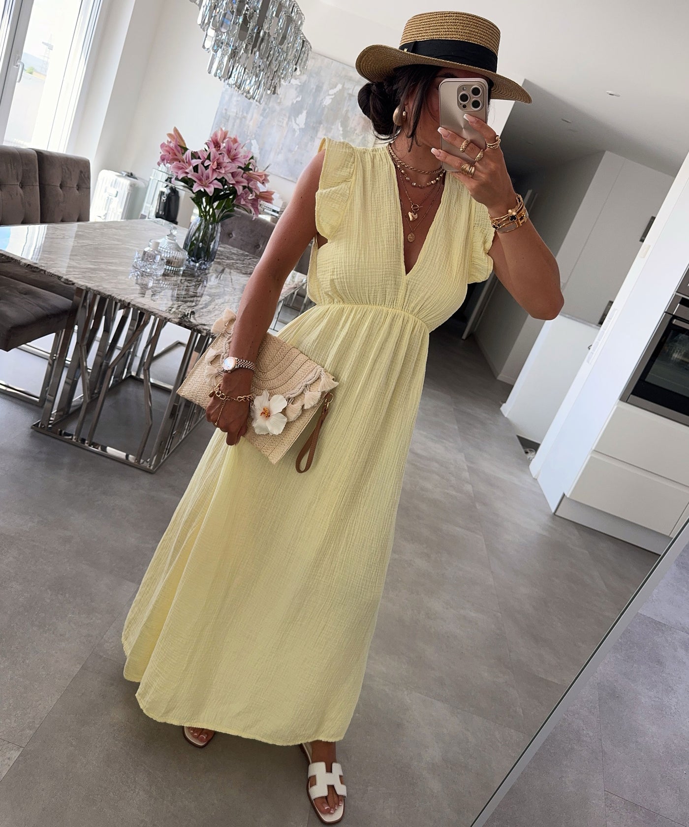 Musselin Kleid Geli Gelb Ladypolitan ♡