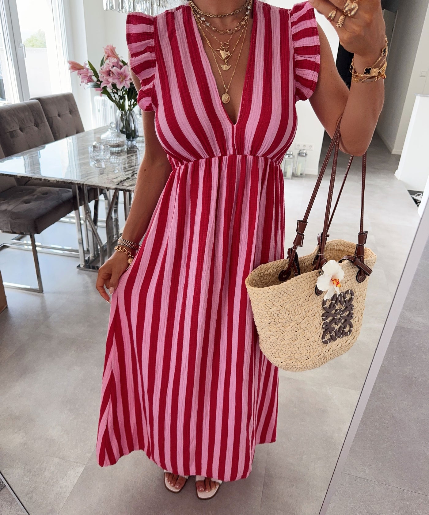Musselin Kleid Geli Streifen Rot Ladypolitan ♡