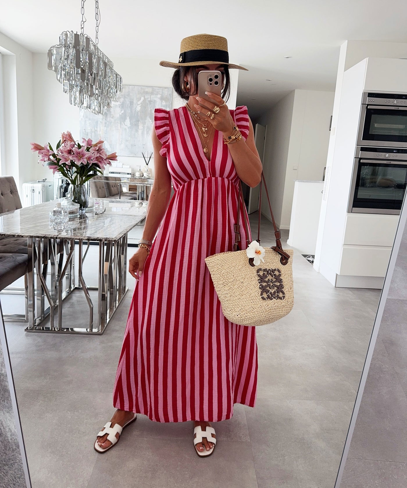 Musselin Kleid Geli Streifen Rot Ladypolitan ♡