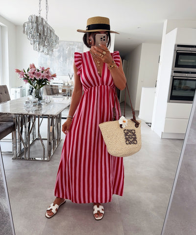 Musselin Kleid Geli Streifen Rot Ladypolitan ♡