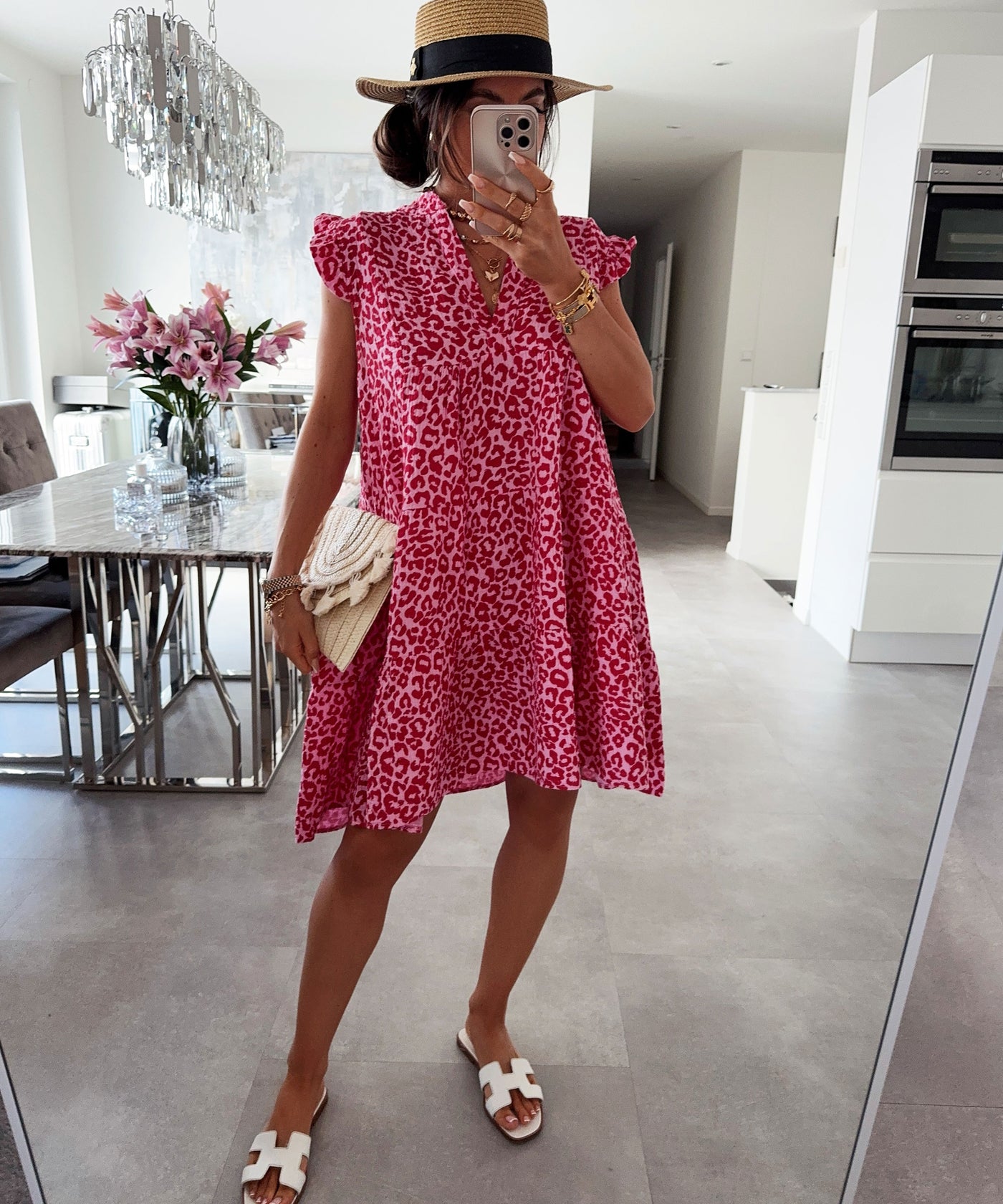 Musselin Kleid Inesa Leo Rosa Rot Ladypolitan ♡
