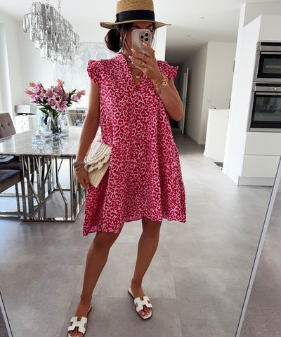 Musselin Kleid Inesa Leo Rosa Rot Ladypolitan ♡
