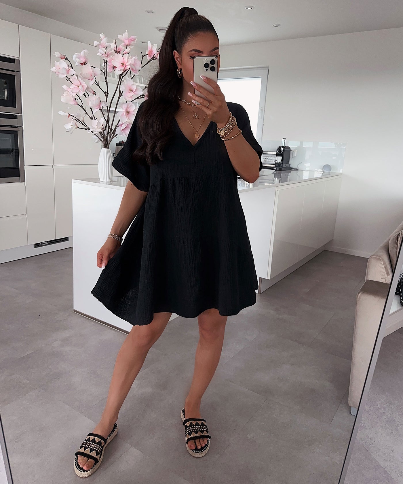 Musselin Kleid Leonora Schwarz  Ladypolitan ♡   