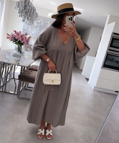 Musselin Kleid Maddy Taupe  Ladypolitan ♡   