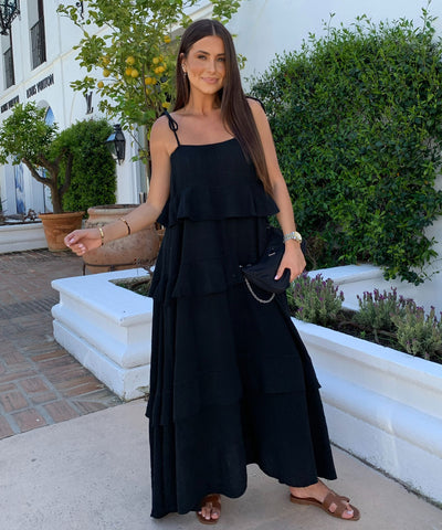 Musselin Maxi Kleid Aradi Schwarz Ladypolitan ♡