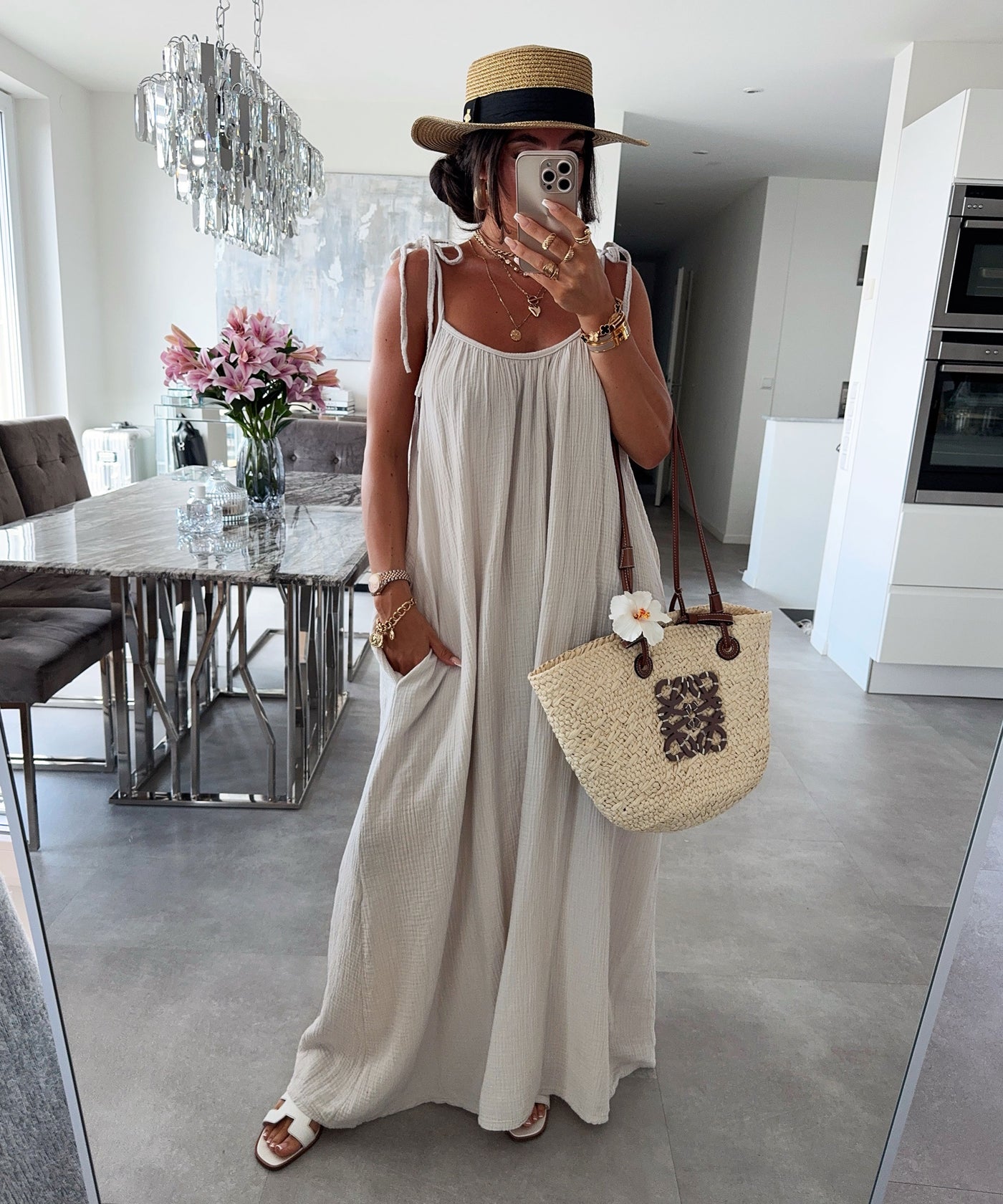 Musselin Maxi Kleid Riri Beige Ladypolitan ♡
