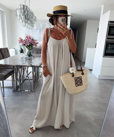 Musselin Maxi Kleid Riri Beige Ladypolitan ♡