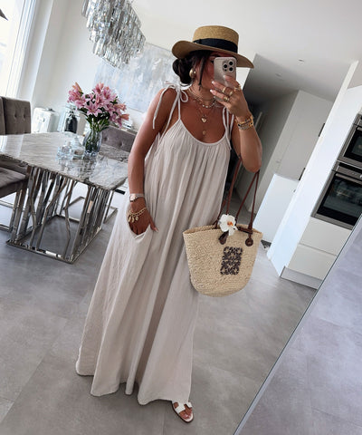 Musselin Maxi Kleid Riri Beige Ladypolitan ♡