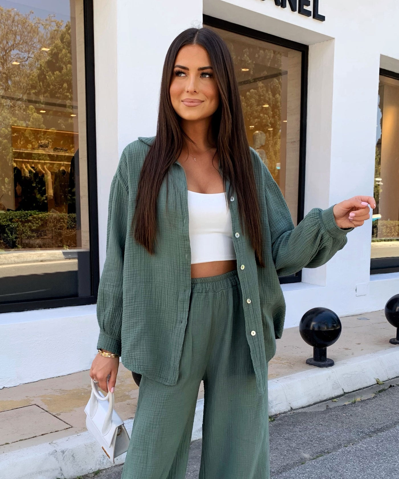 Musselin Schlag Hose Alba Khaki Ladypolitan ♡