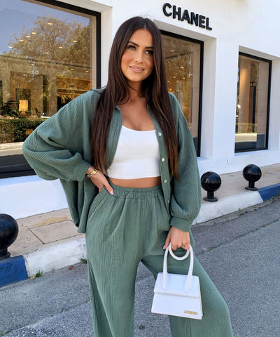 Musselin Schlag Hose Alba Khaki Ladypolitan ♡