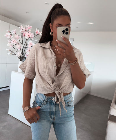 Musselin T-Shirt Knoten Beige  Ladypolitan ♡   