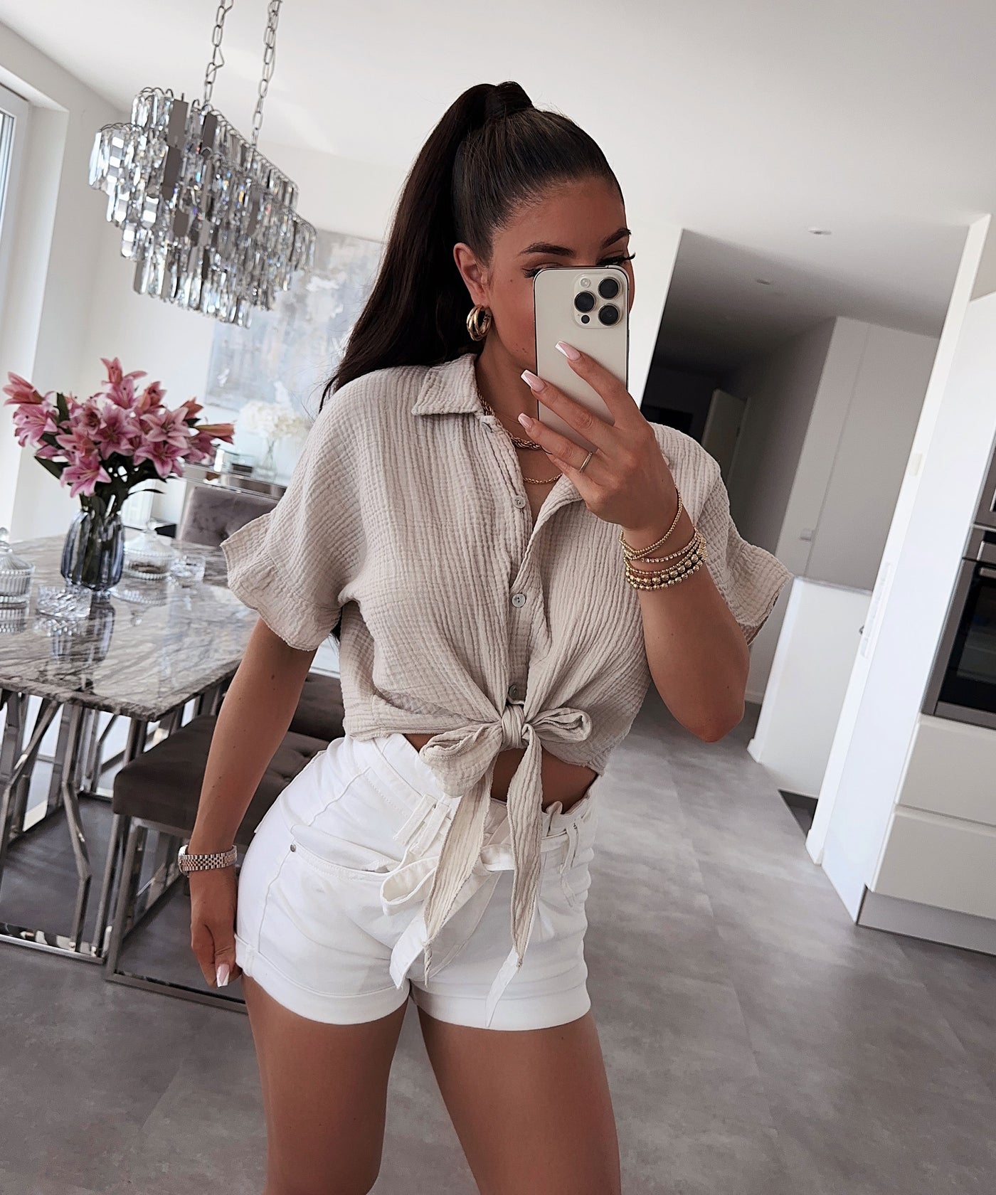 Musselin T-Shirt Knoten Beige  Ladypolitan ♡   