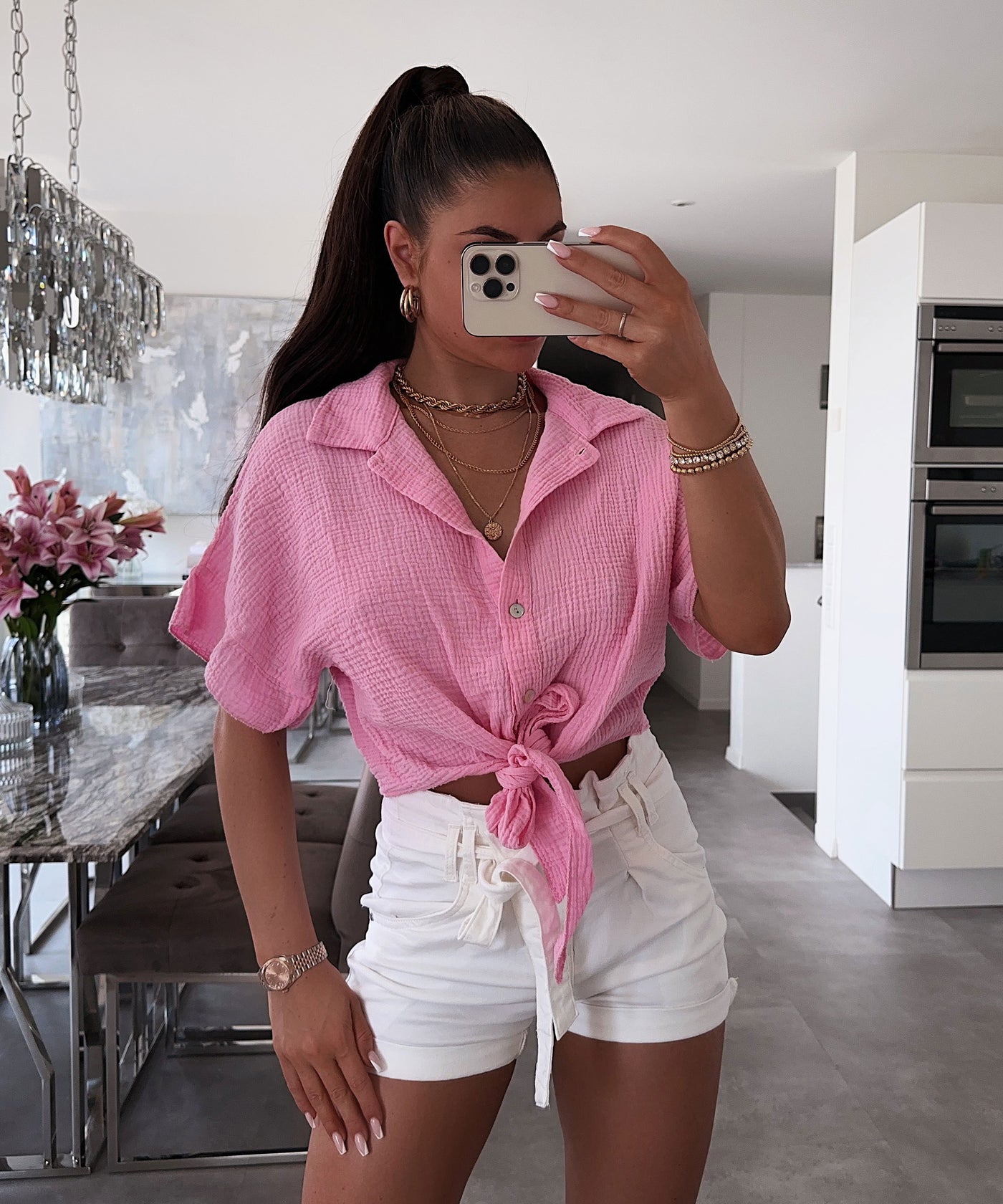 Musselin T-Shirt Knoten Hellpink  Ladypolitan ♡   