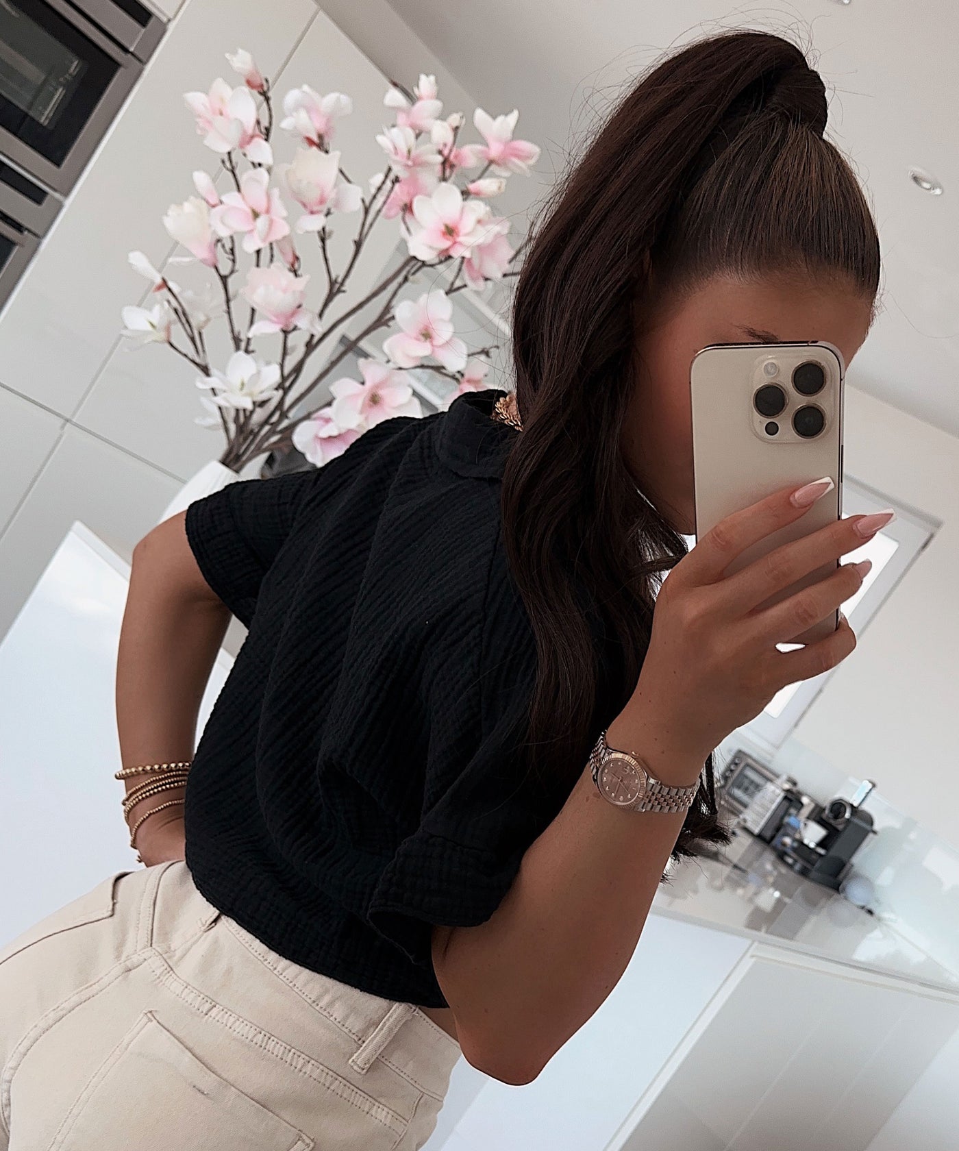 Musselin T-Shirt Knoten Schwarz  Ladypolitan ♡   