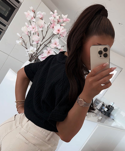 Musselin T-Shirt Knoten Schwarz  Ladypolitan ♡   