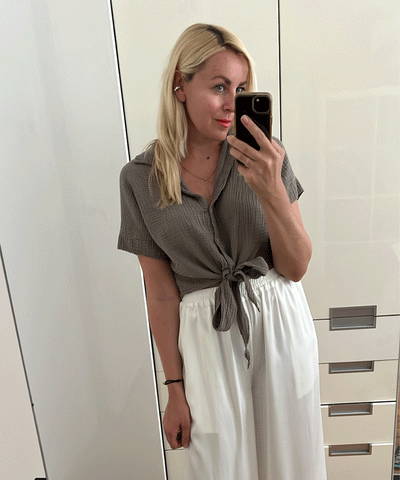 Musselin T-Shirt Knoten Taupe  Ladypolitan ♡   