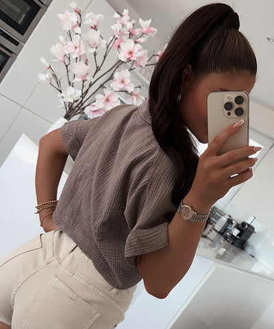 Musselin T-Shirt Knoten Taupe  Ladypolitan ♡   