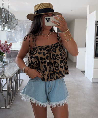 Musselin Top Leann Leo Camel Ladypolitan ♡