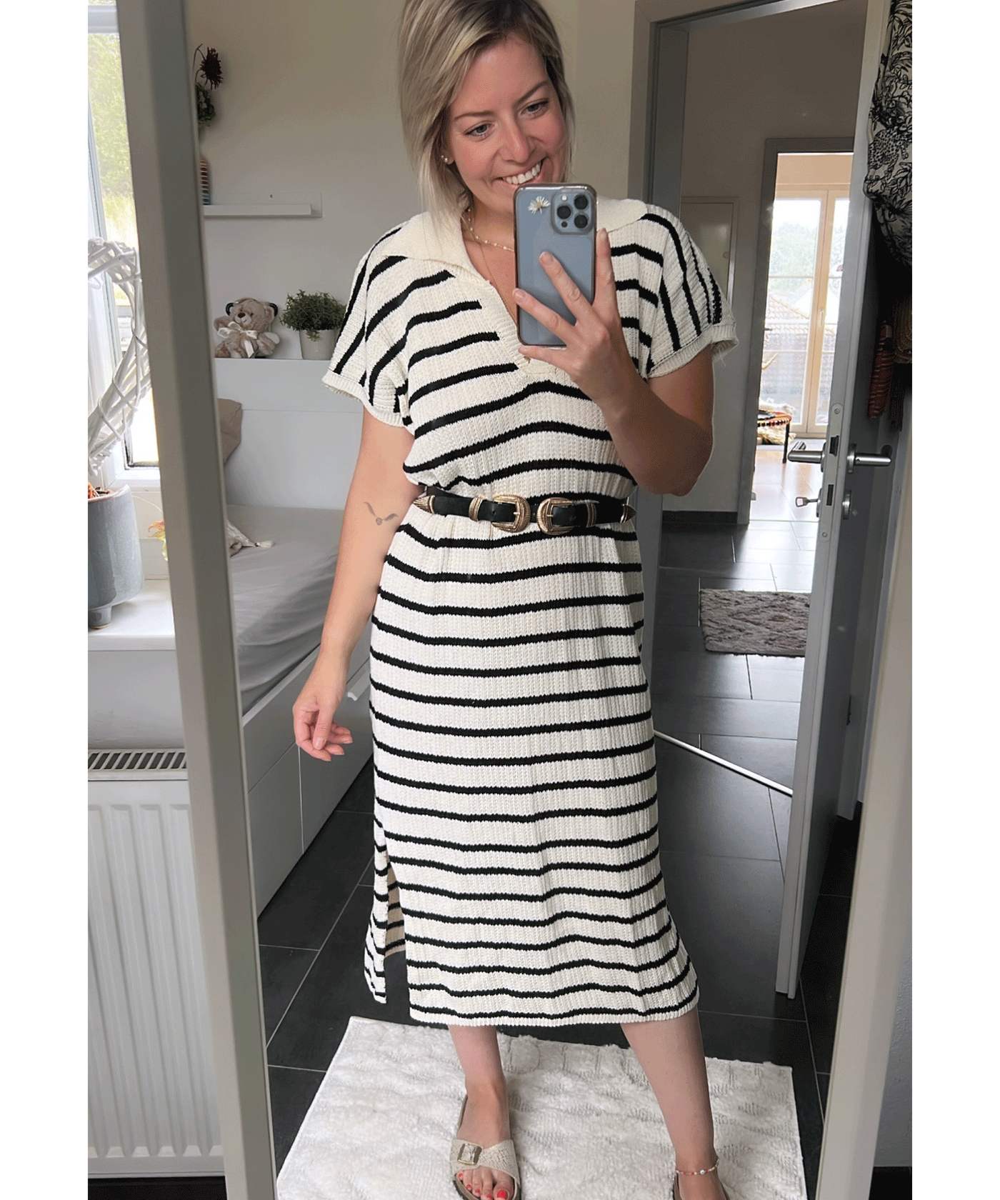 Oversize Midi Shirtkleid Sila Schwarz/Beige  Ladypolitan ♡   