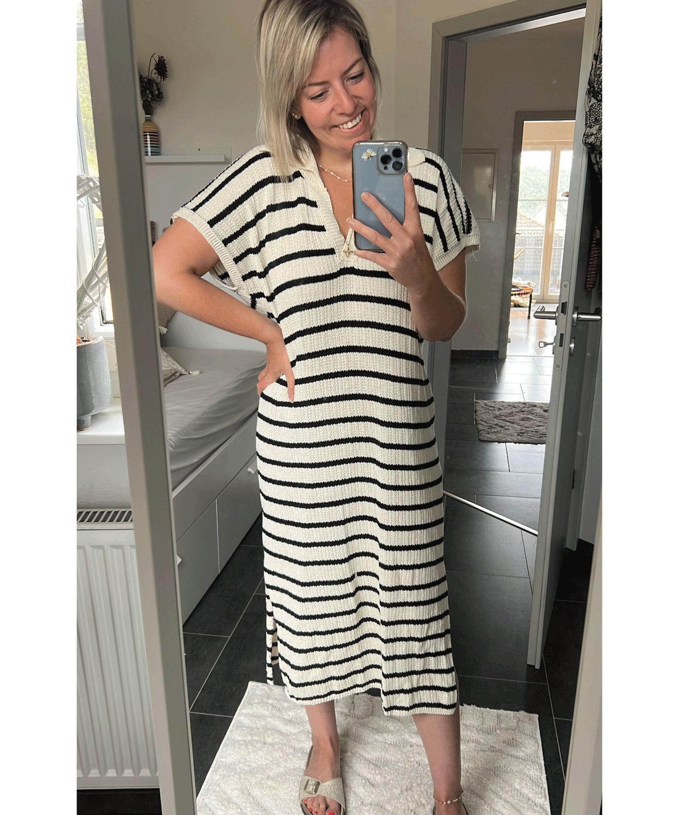Oversize Midi Shirtkleid Sila Schwarz/Beige  Ladypolitan ♡   
