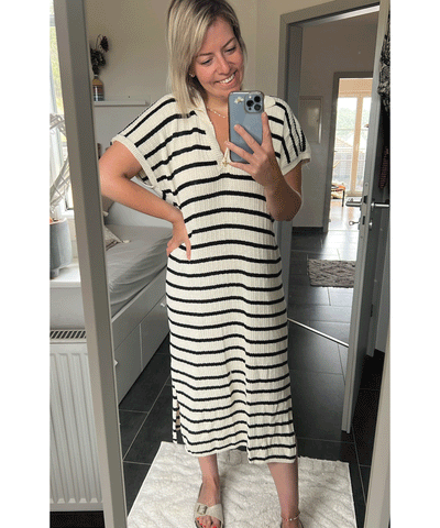 Oversize Midi Shirtkleid Sila Schwarz/Beige  Ladypolitan ♡   