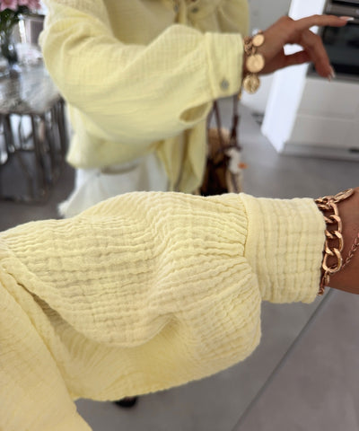 Oversize Musselin Bluse Freya Gelb Kurz Ladypolitan - Fashion Onlineshop für Damen