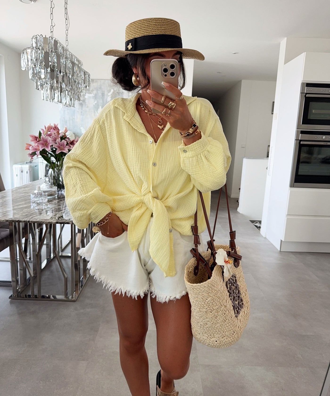 Oversize Musselin Bluse Freya Gelb Kurz Ladypolitan - Fashion Onlineshop für Damen
