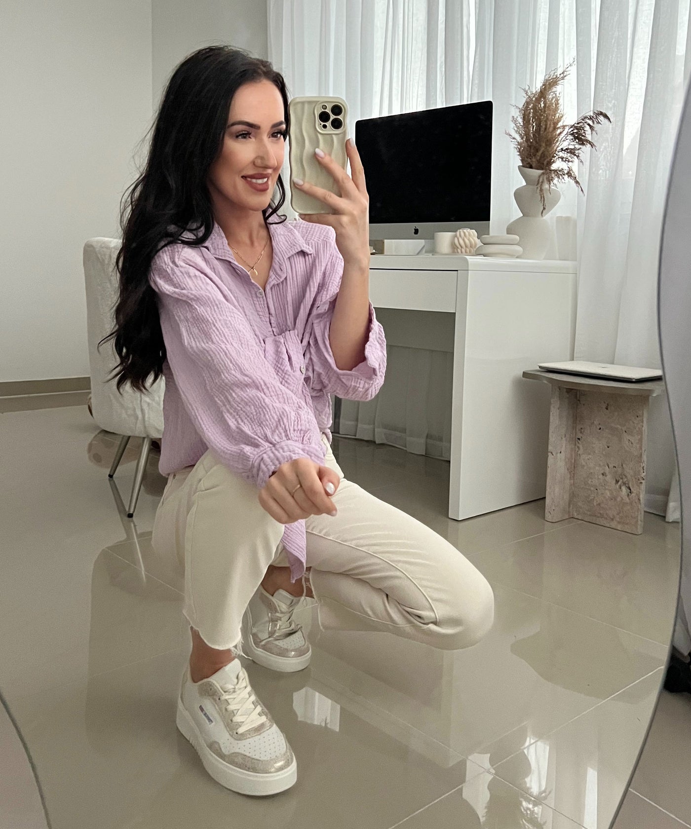 Oversize Musselin Bluse Freya Pastellila Kurz  Ladypolitan - Fashion Onlineshop für Damen   