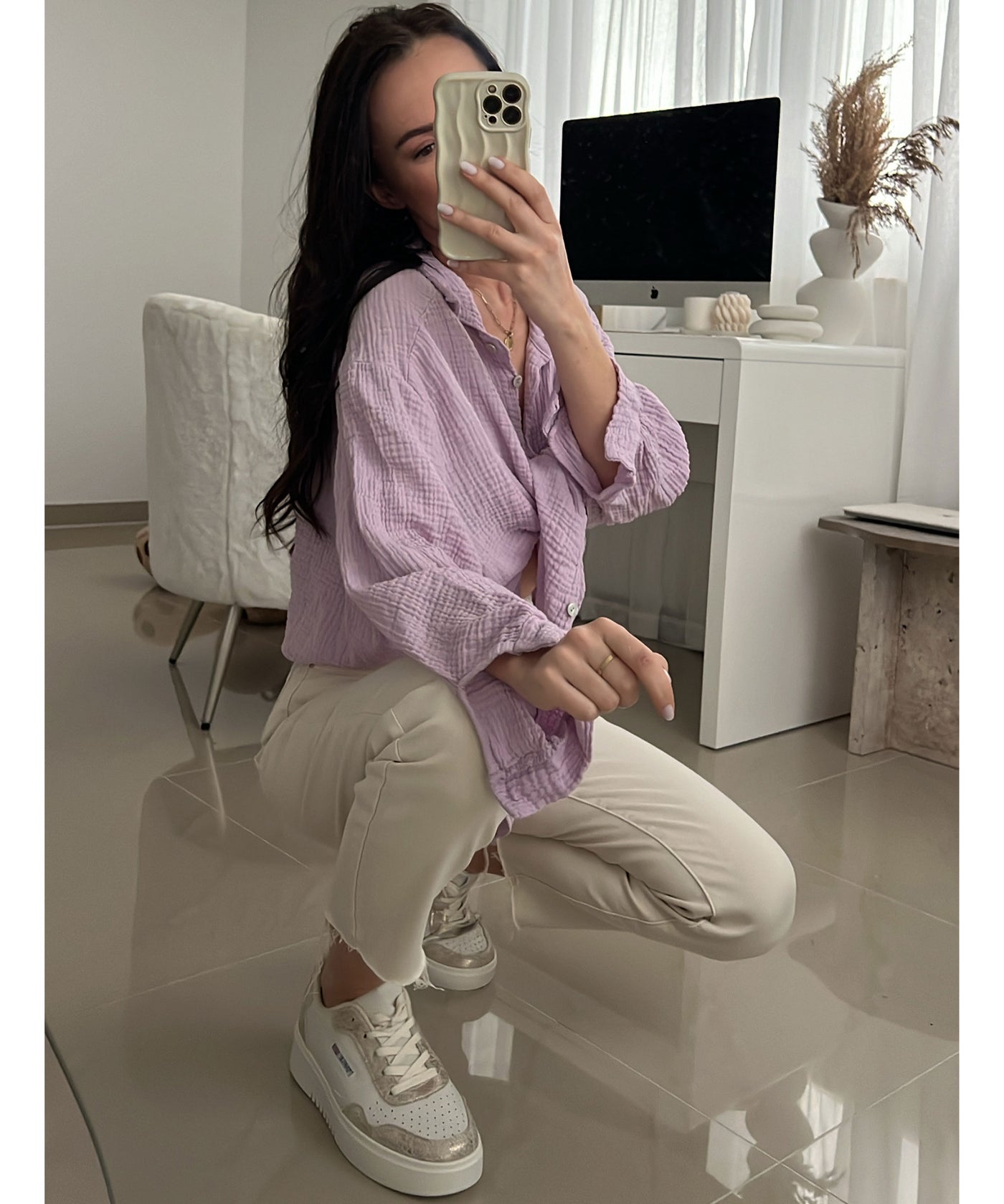 Oversize Musselin Bluse Freya Pastellila Kurz  Ladypolitan - Fashion Onlineshop für Damen   