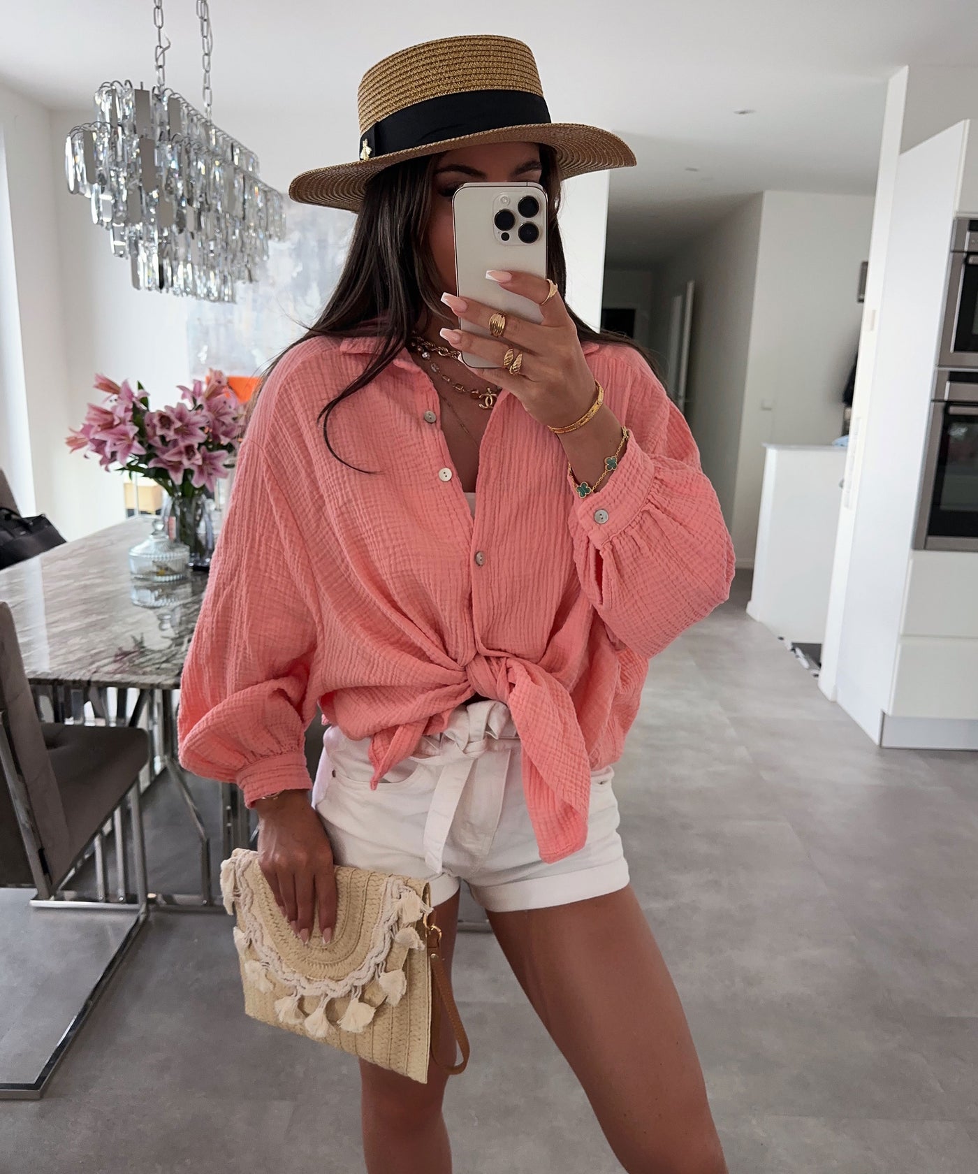 Oversize Musselin Bluse Freya Peach Kurz  Ladypolitan - Fashion Onlineshop für Damen   