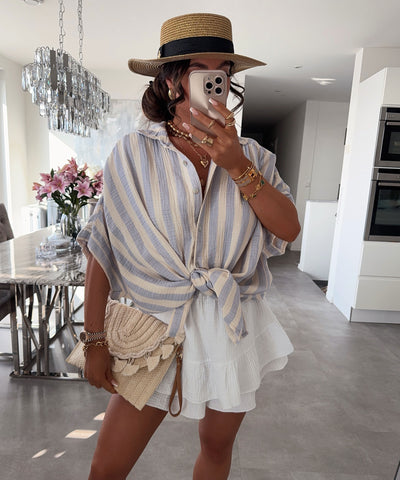 Oversize Musselin Kurzarmhemd Mala Streifen Blau Ladypolitan ♡